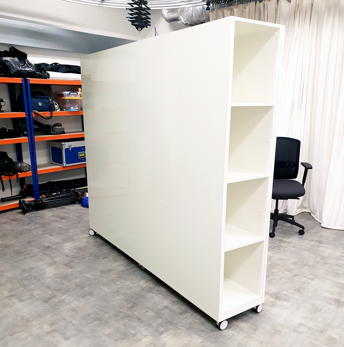 mobile whiteboard wall with storage